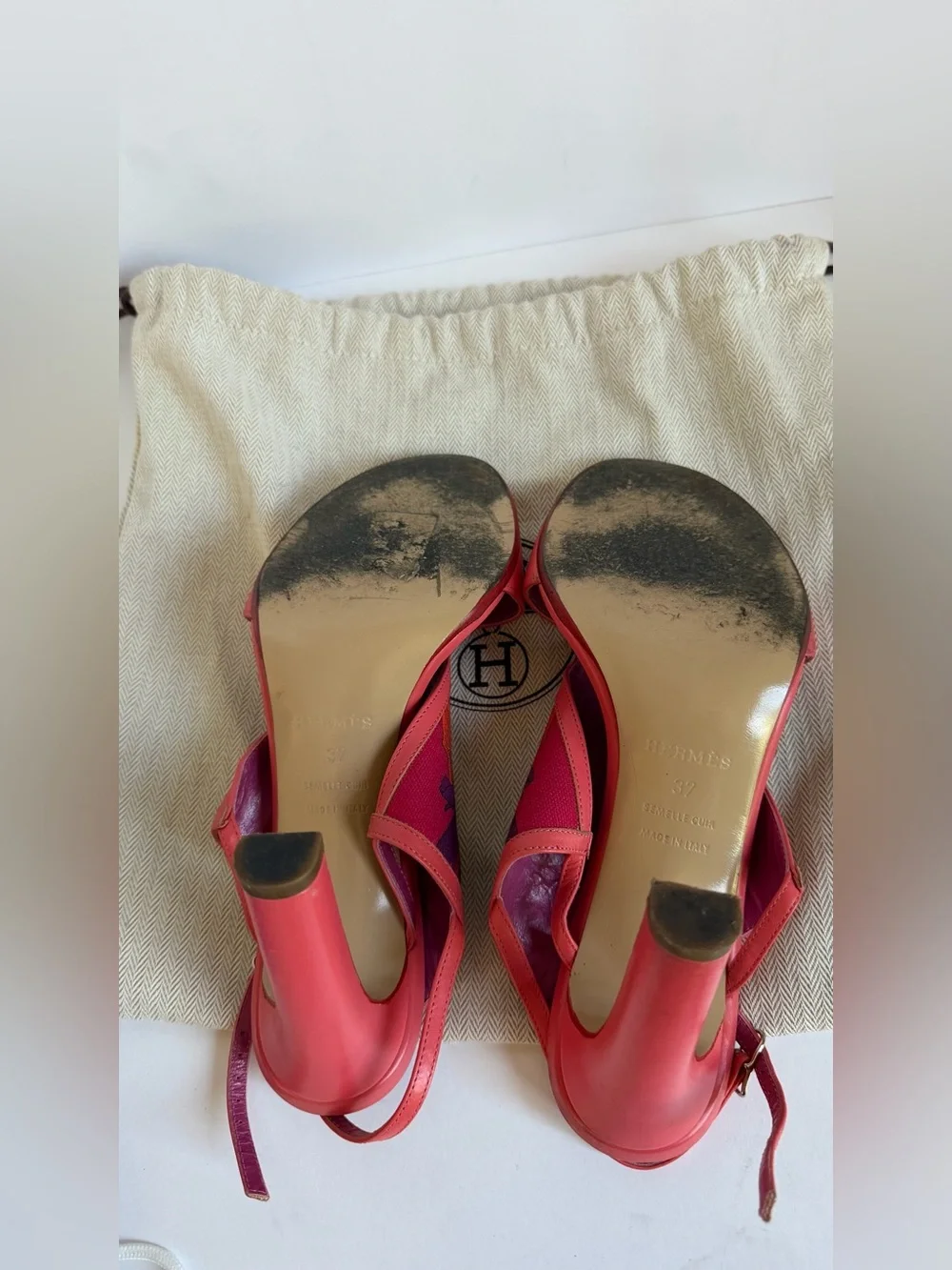 Hermes Women's Coral Pink Embroidered High Heel Sandals